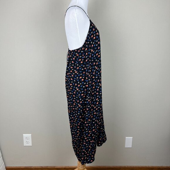 Madewell Midi Dress Womens 12 Black Floral Tie Back Slip Prairie Posies Sundress - Picture 7 of 13